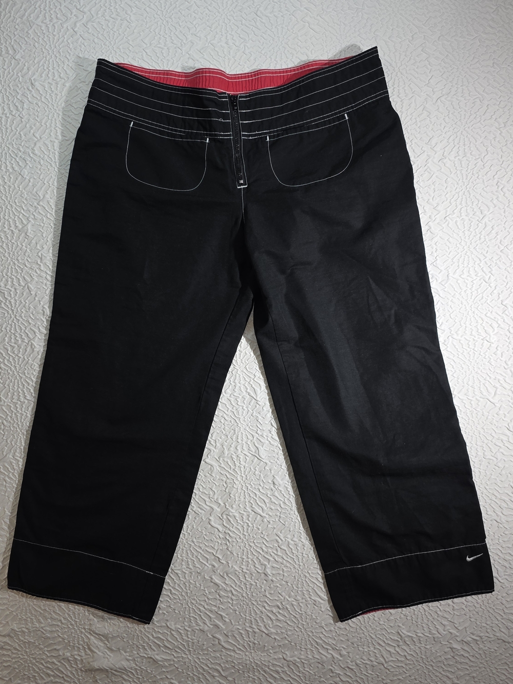 Nike Y2K Baggy Contrast‎ Stitch Beach Pants Black Cropped Size Large